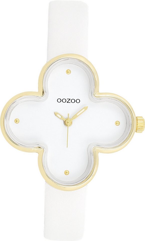 OOZOO Quarzuhr Oozoo Damen Armbanduhr Timepieces Analog, (Analoguhr), Damenuhr kleeform, extra groß (ca 32x32mm) Lederarmband, Fashion-Style von OOZOO