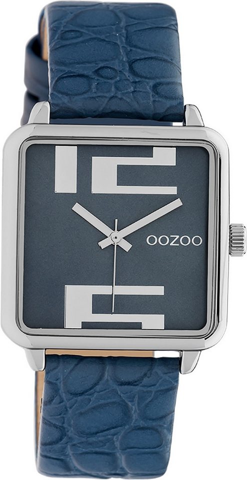 OOZOO Quarzuhr Oozoo Damen Armbanduhr Timepieces Analog, (Analoguhr), Damenuhr quadrat, extra groß (ca. 30x30mm), Lederarmband dunkelblau von OOZOO