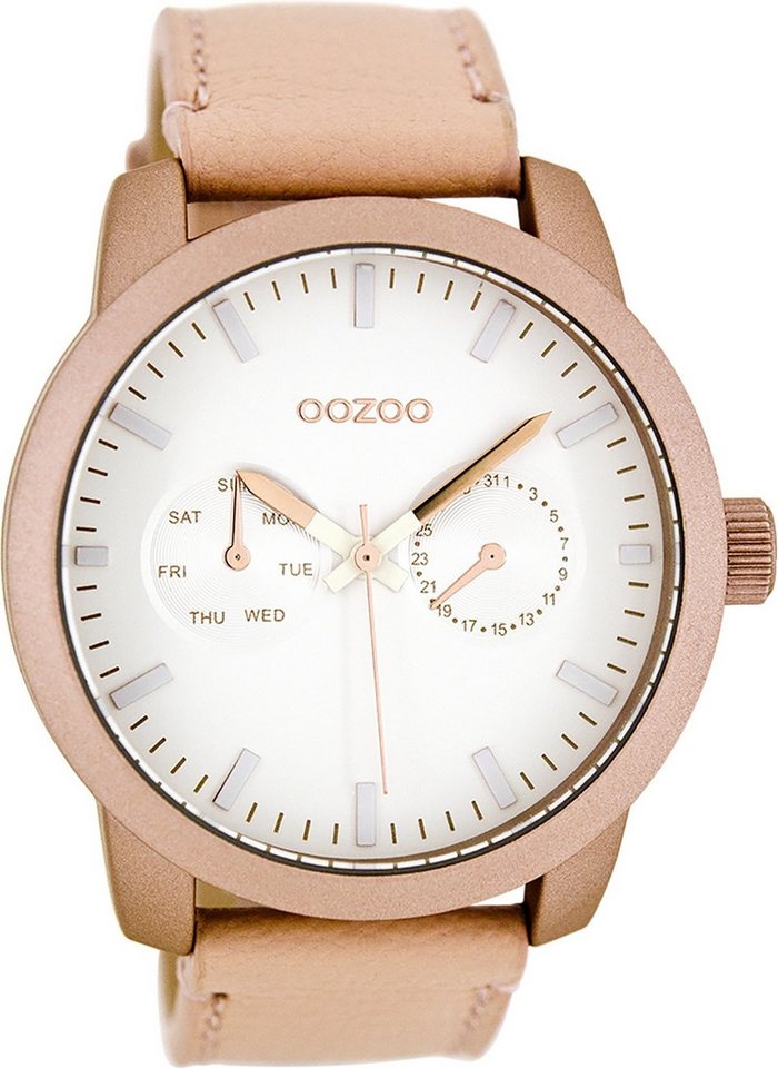 OOZOO Quarzuhr Oozoo Damen Armbanduhr Timepieces Analog, (Analoguhr), Damenuhr rund, extra groß (ca. 46mm) Lederarmband, Casual-Style von OOZOO