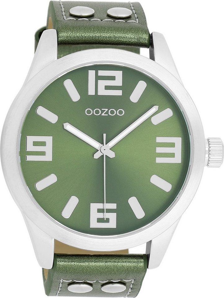 OOZOO Quarzuhr Oozoo Damen Armbanduhr Timepieces Analog, (Analoguhr), Damenuhr rund, extra groß (ca. 46mm) Lederarmband, Fashion-Style von OOZOO