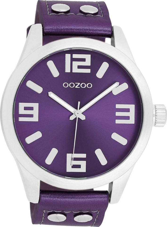 OOZOO Quarzuhr Oozoo Damen Armbanduhr Timepieces Analog, (Analoguhr), Damenuhr rund, extra groß (ca. 46mm) Lederarmband, Fashion-Style von OOZOO