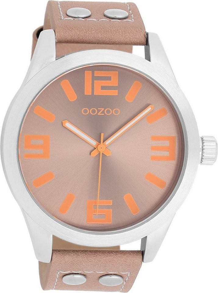 OOZOO Quarzuhr Oozoo Damen Armbanduhr Timepieces Analog, (Analoguhr), Damenuhr rund, extra groß (ca. 46mm) Lederarmband, Fashion-Style von OOZOO