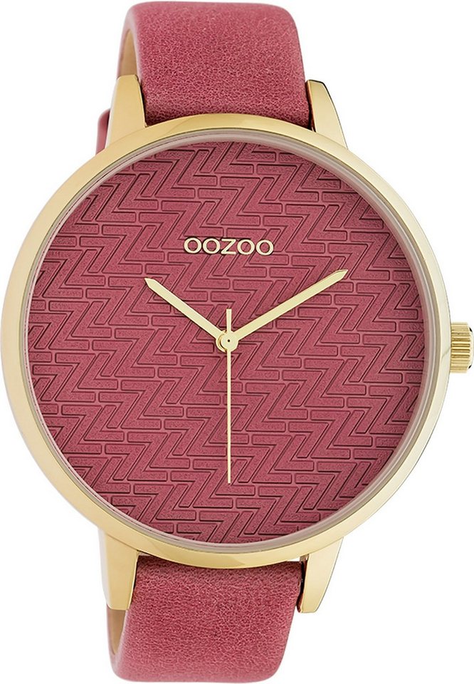 OOZOO Quarzuhr Oozoo Damen Armbanduhr Timepieces Analog, (Analoguhr), Damenuhr rund, extra groß (ca. 48mm), Lederarmband rot, Fashion von OOZOO