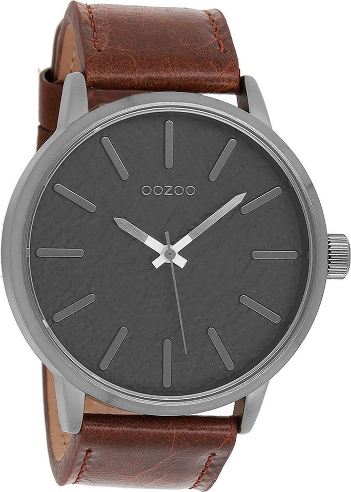 OOZOO Quarzuhr Oozoo Damen Armbanduhr Timepieces Analog, (Analoguhr), Damenuhr rund, extra groß (ca. 48mm) Lederarmband, Casual-Style von OOZOO