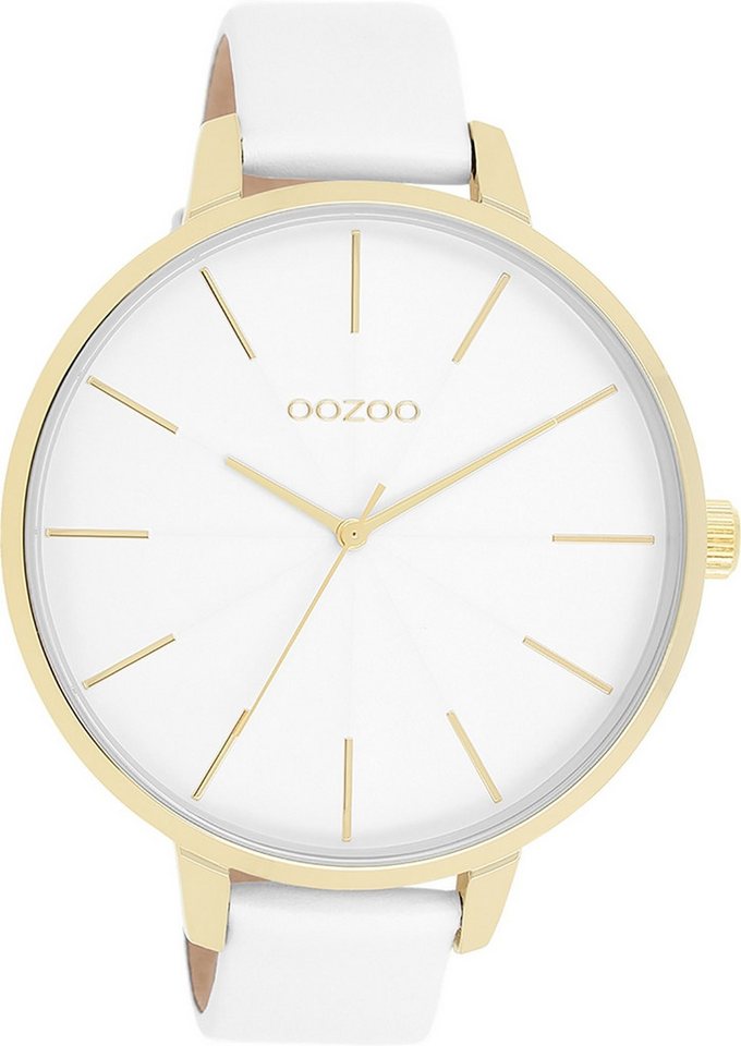 OOZOO Quarzuhr Oozoo Damen Armbanduhr Timepieces Analog, (Analoguhr), Damenuhr rund, extra groß (ca. 48mm) Lederarmband, Fashion-Style von OOZOO