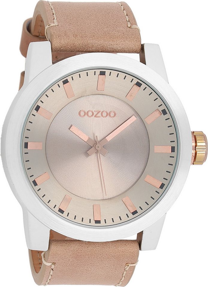 OOZOO Quarzuhr Oozoo Damen Armbanduhr Timepieces Analog, (Analoguhr), Damenuhr rund, extra groß (ca. 48mm) Lederarmband, Luxus-Style von OOZOO