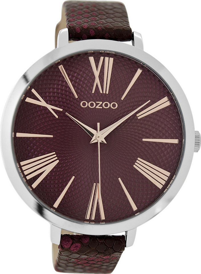 OOZOO Quarzuhr Oozoo Damen Armbanduhr Timepieces Analog, (Analoguhr), Damenuhr rund, extra groß (ca. 48mm) Lederarmband, Luxus-Style von OOZOO