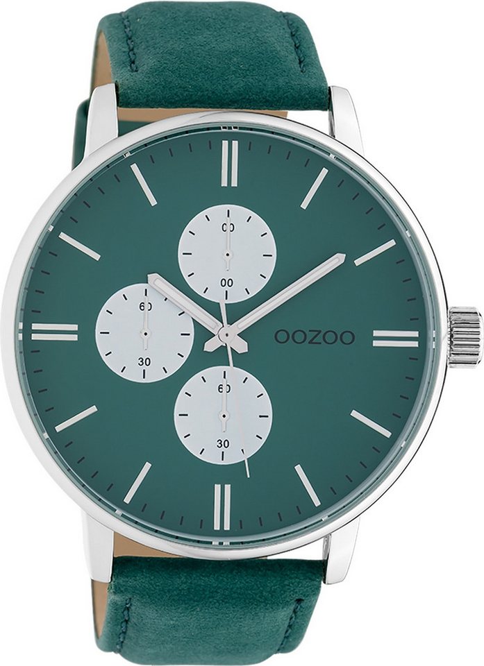 OOZOO Quarzuhr Oozoo Damen Armbanduhr Timepieces Analog, (Analoguhr), Damenuhr rund, extra groß (ca. 50mm), Lederarmband grün, Fashion von OOZOO