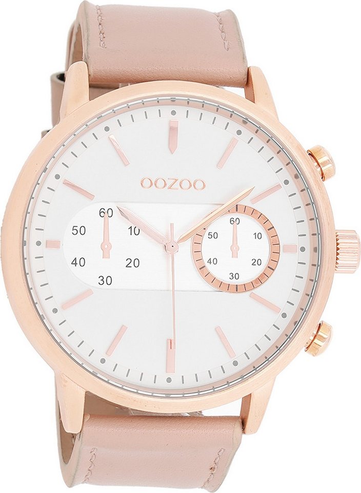 OOZOO Quarzuhr Oozoo Damen Armbanduhr Timepieces Analog, (Analoguhr), Damenuhr rund, extra groß (ca. 50mm) Lederarmband, Elegant-Style von OOZOO