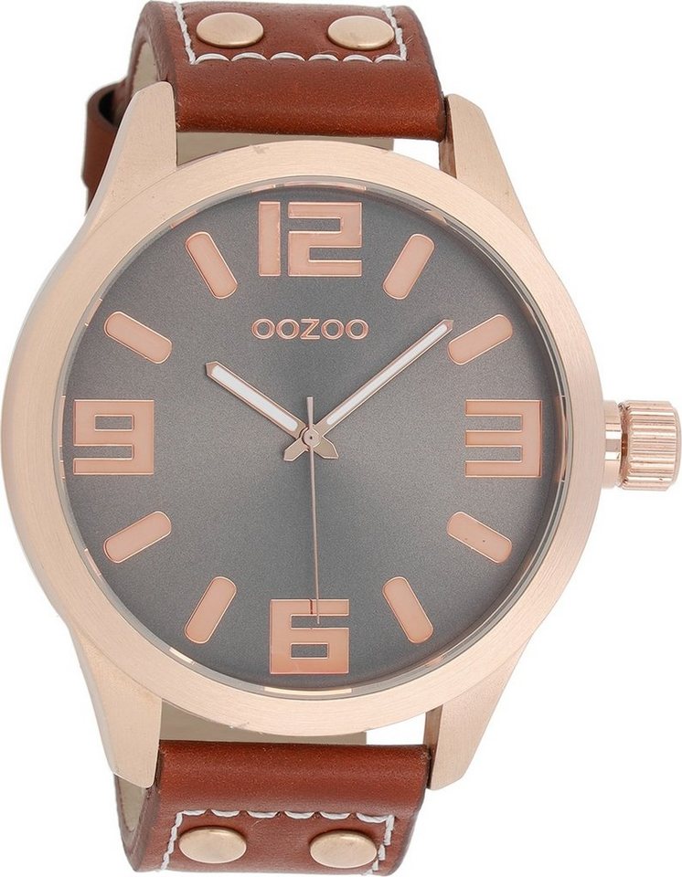 OOZOO Quarzuhr Oozoo Damen Armbanduhr Timepieces Analog, (Analoguhr), Damenuhr rund, extra groß (ca. 51mm) Lederarmband, Fashion-Style von OOZOO