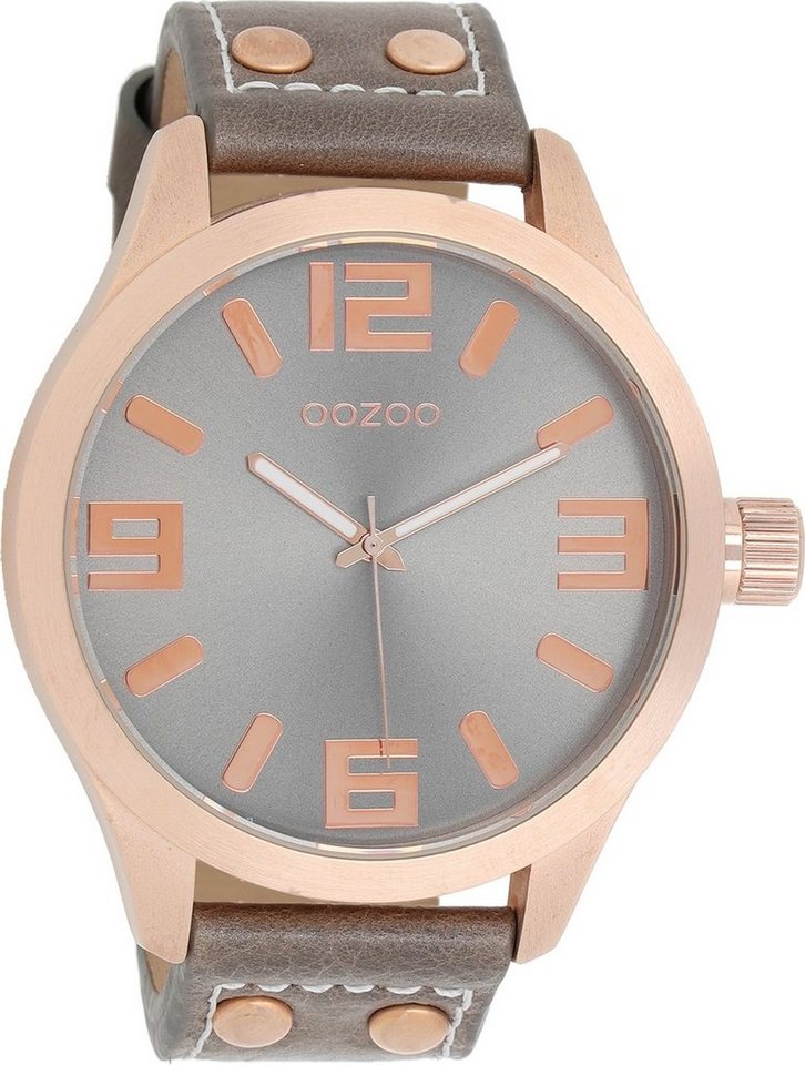 OOZOO Quarzuhr Oozoo Damen Armbanduhr Timepieces Analog, (Analoguhr), Damenuhr rund, extra groß (ca. 51mm) Lederarmband, Fashion-Style von OOZOO