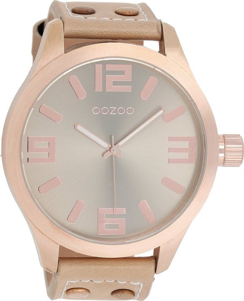 OOZOO Quarzuhr Oozoo Damen Armbanduhr Timepieces Analog, (Analoguhr), Damenuhr rund, extra groß (ca. 51mm) Lederarmband, Fashion-Style von OOZOO