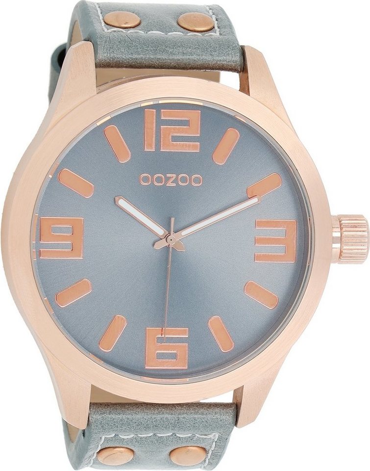 OOZOO Quarzuhr Oozoo Damen Armbanduhr Timepieces Analog, (Analoguhr), Damenuhr rund, extra groß (ca. 51mm) Lederarmband, Fashion-Style von OOZOO