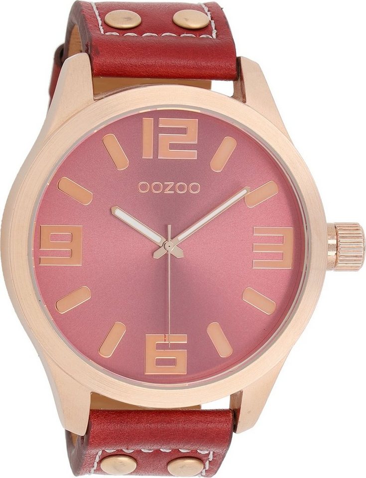 OOZOO Quarzuhr Oozoo Damen Armbanduhr Timepieces Analog, (Analoguhr), Damenuhr rund, extra groß (ca. 51mm) Lederarmband, Fashion-Style von OOZOO