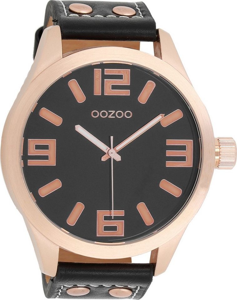 OOZOO Quarzuhr Oozoo Damen Armbanduhr Timepieces Analog, (Analoguhr), Damenuhr rund, extra groß (ca. 51mm) Lederarmband, Fashion-Style von OOZOO