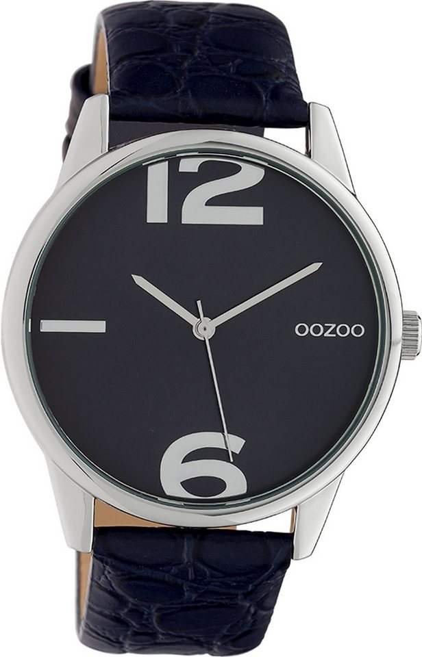 OOZOO Quarzuhr Oozoo Damen Armbanduhr Timepieces Analog, (Analoguhr), Damenuhr rund, groß (ca. 40mm), Lederarmband dunkelblau, Fashion von OOZOO