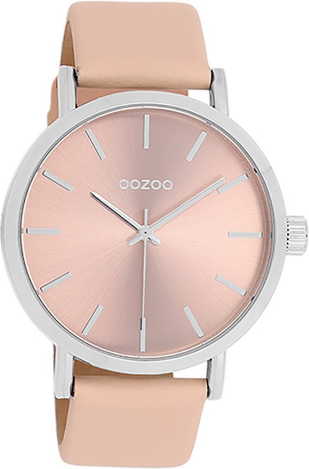 OOZOO Quarzuhr Oozoo Damen Armbanduhr Timepieces Analog, (Analoguhr), Damenuhr rund, groß (ca. 42mm), Lederarmband rosa, Fashion von OOZOO