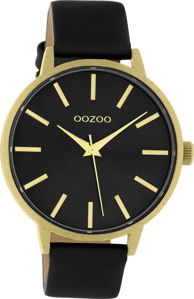 OOZOO Quarzuhr Oozoo Damen Armbanduhr Timepieces Analog, (Analoguhr), Damenuhr rund, groß (ca. 42mm), Lederarmband schwarz, Fashion von OOZOO