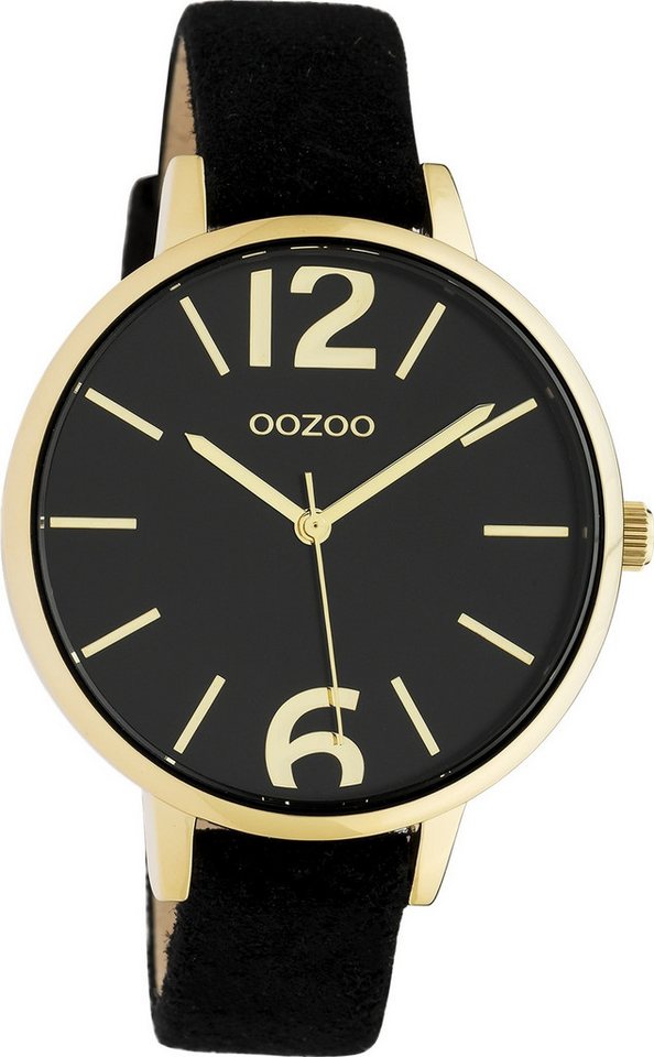 OOZOO Quarzuhr Oozoo Damen Armbanduhr Timepieces Analog, (Analoguhr), Damenuhr rund, groß (ca. 42mm), Lederarmband schwarz, Fashion von OOZOO