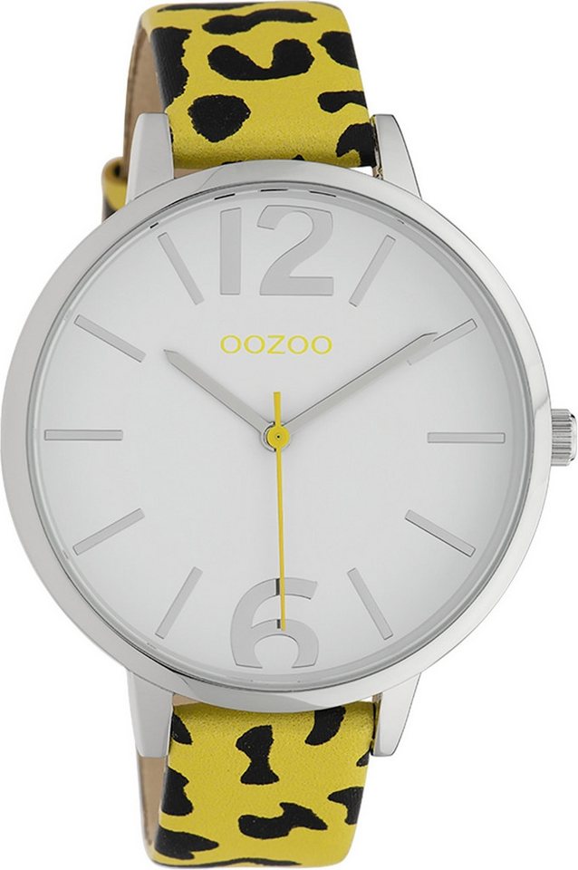 OOZOO Quarzuhr Oozoo Damen Armbanduhr Timepieces Analog, (Analoguhr), Damenuhr rund, groß (ca. 43mm), Lederarmband gelb, schwarz, Fashion von OOZOO