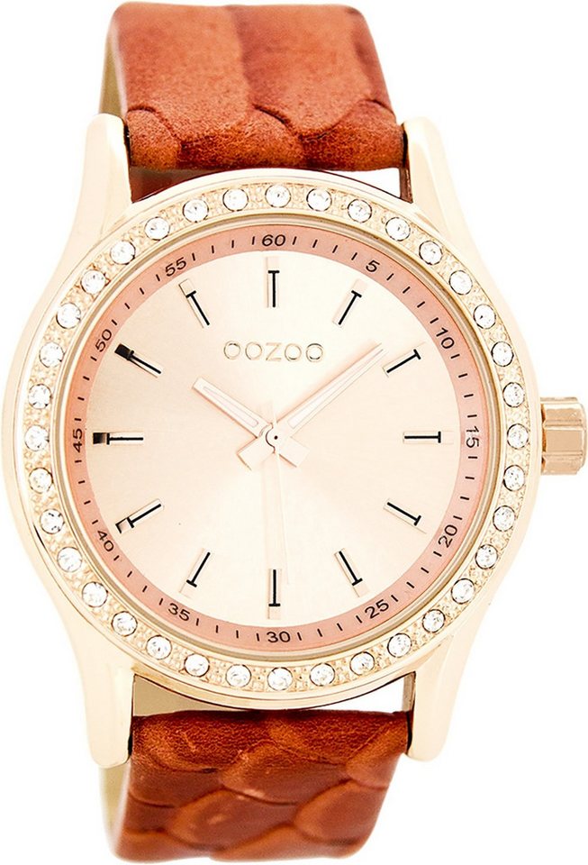 OOZOO Quarzuhr Oozoo Damen Armbanduhr Timepieces Analog, (Analoguhr), Damenuhr rund, groß (ca. 43mm) Lederarmband, Fashion-Style von OOZOO