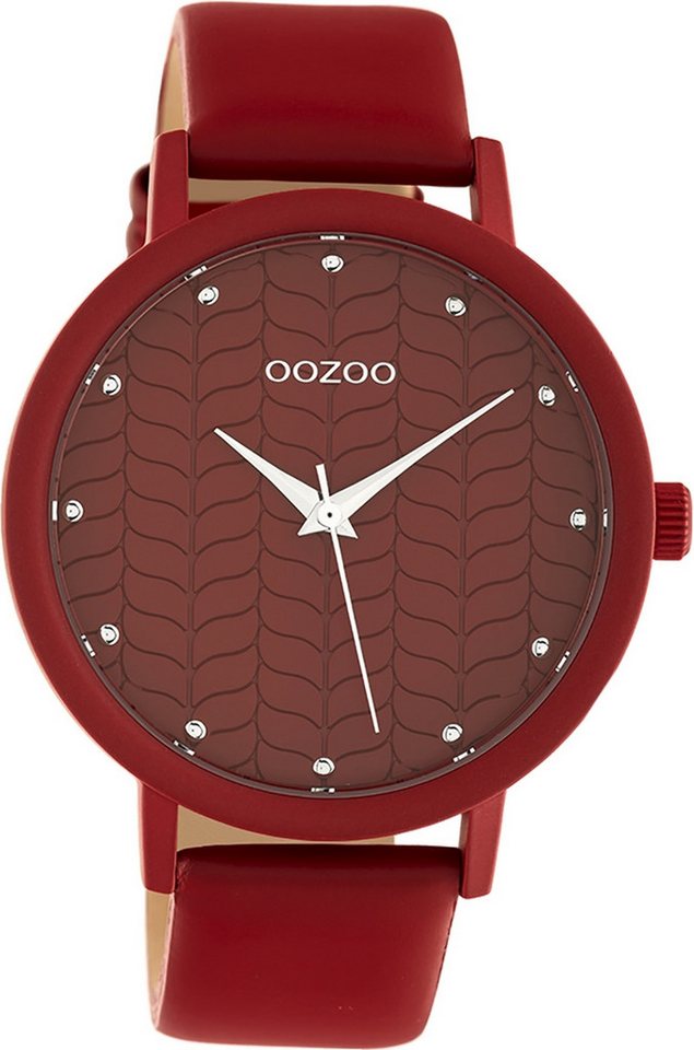 OOZOO Quarzuhr Oozoo Damen Armbanduhr Timepieces Analog, (Analoguhr), Damenuhr rund, groß (ca. 45mm) Lederarmband rot von OOZOO