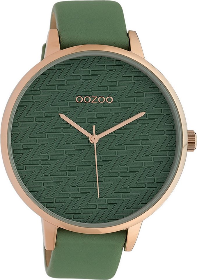 OOZOO Quarzuhr Oozoo Damen Armbanduhr Timepieces Analog, Damenuhr rund, extra groß (ca. 48mm), Lederarmband grün, Fashion von OOZOO