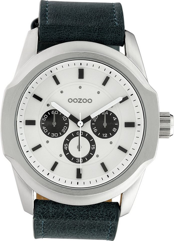 OOZOO Quarzuhr Oozoo Damen Armbanduhr Timepieces Analog, Damenuhr rund, extra groß (ca. 48mm) Lederarmband schwarz von OOZOO