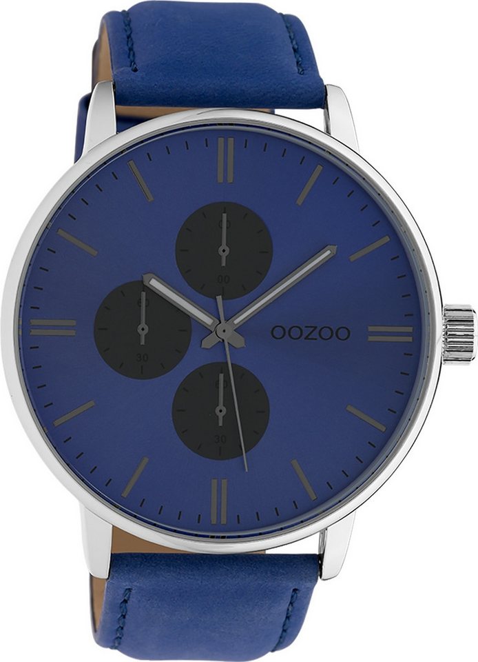 OOZOO Quarzuhr Oozoo Damen Armbanduhr Timepieces Analog, Damenuhr rund, extra groß (ca. 50mm), Lederarmband blau, Fashion von OOZOO