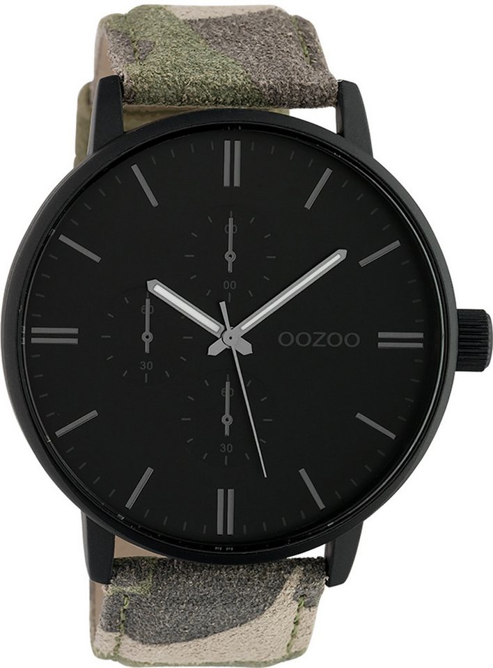 OOZOO Quarzuhr Oozoo Damen Armbanduhr Timepieces Analog, Damenuhr rund, extra groß (ca. 50mm) Lederarmband grün, braun, Fashion von OOZOO