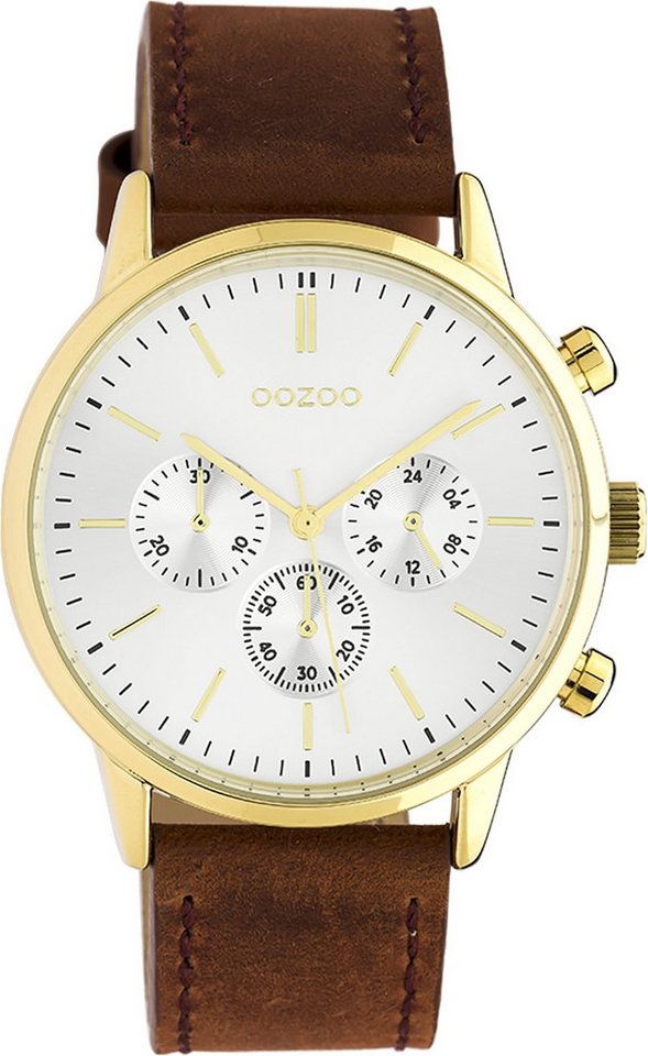 OOZOO Quarzuhr Oozoo Damen Armbanduhr Timepieces Analog, Damenuhr rund, groß (ca. 40mm), Lederarmband braun, Fashion von OOZOO