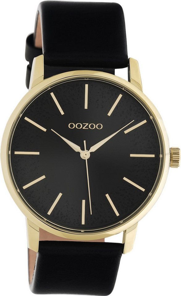 OOZOO Quarzuhr Oozoo Damen Armbanduhr Timepieces Analog, Damenuhr rund, groß (ca. 40mm), Lederarmband schwarz, Fashion von OOZOO