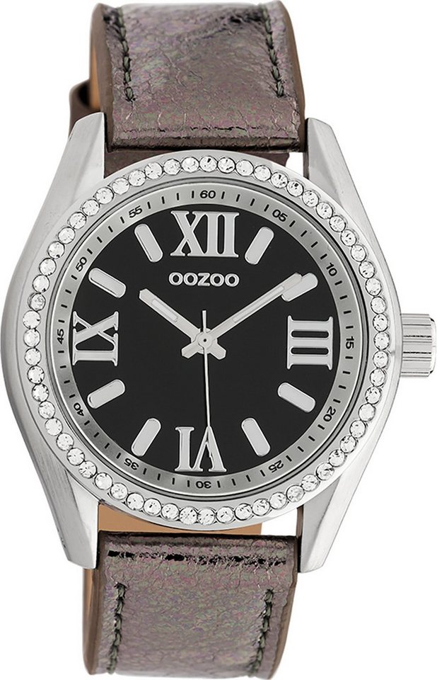 OOZOO Quarzuhr Oozoo Damen Armbanduhr Timepieces Analog, Damenuhr rund, groß (ca. 40mm) Lederarmband braun von OOZOO
