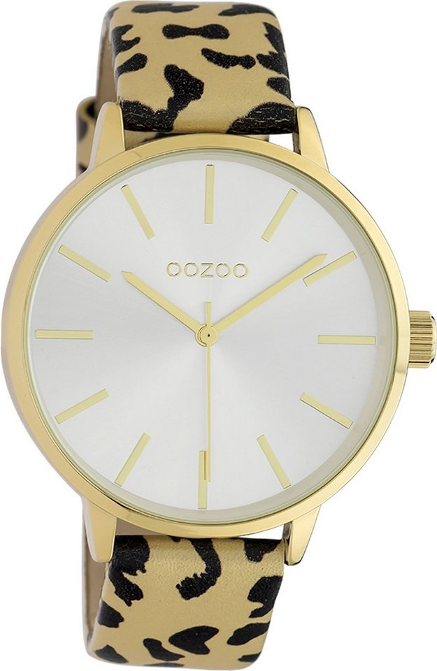 OOZOO Quarzuhr Oozoo Damen Armbanduhr Timepieces Analog, Damenuhr rund, groß (ca. 42mm), Lederarmband beige, schwarz, Fashion von OOZOO