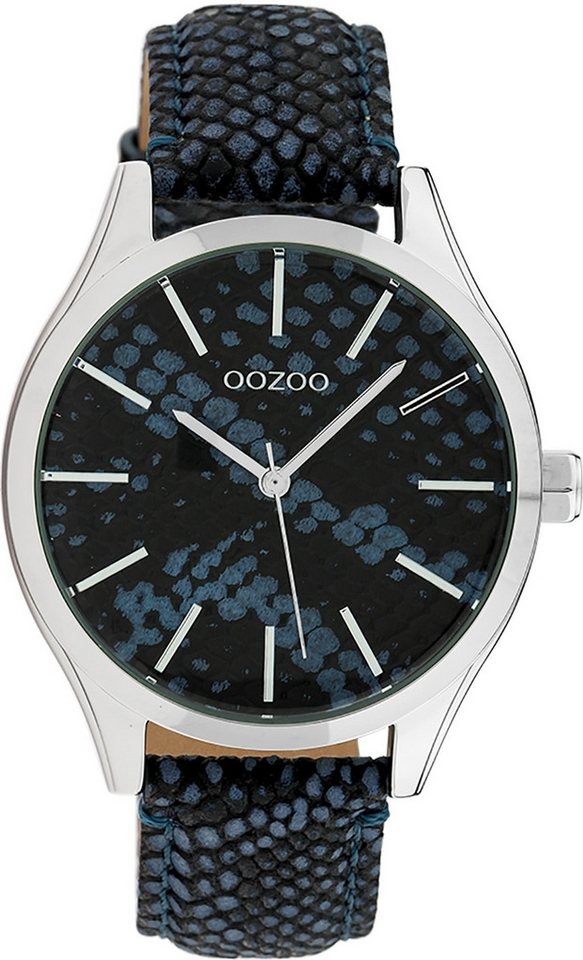 OOZOO Quarzuhr Oozoo Damen Armbanduhr Timepieces Analog, Damenuhr rund, groß (ca. 42mm), Lederarmband blau, schwarz, Fashion von OOZOO