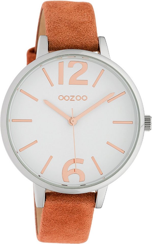 OOZOO Quarzuhr Oozoo Damen Armbanduhr Timepieces Analog, Damenuhr rund, groß (ca. 42mm), Lederarmband braun, Fashion von OOZOO