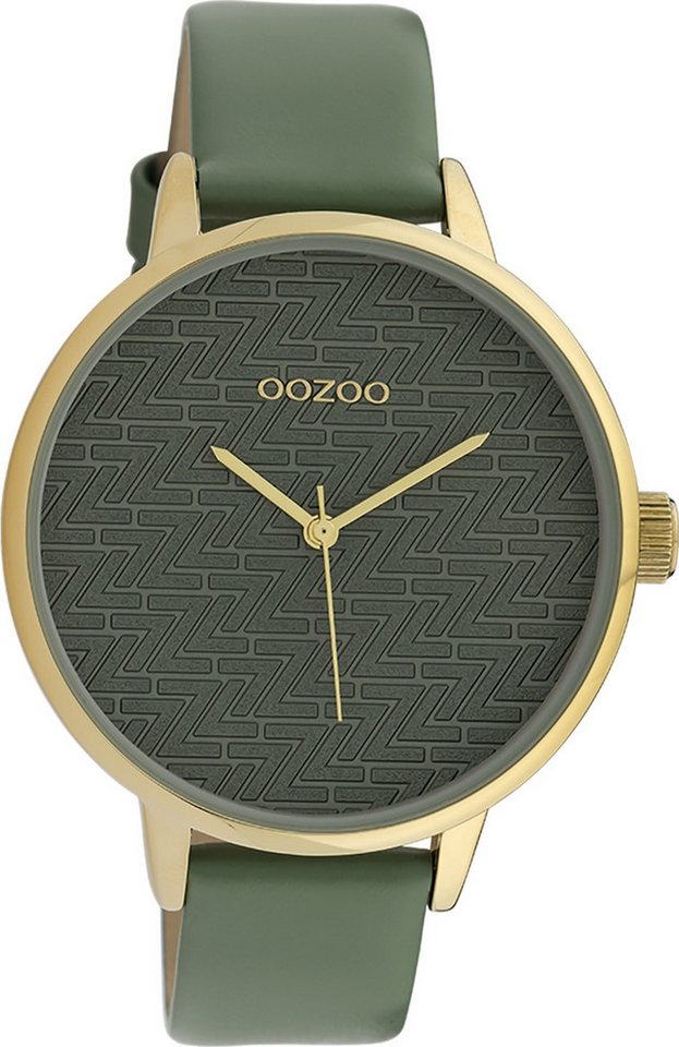 OOZOO Quarzuhr Oozoo Damen Armbanduhr Timepieces Analog, Damenuhr rund, groß (ca. 42mm), Lederarmband grün, Fashion von OOZOO