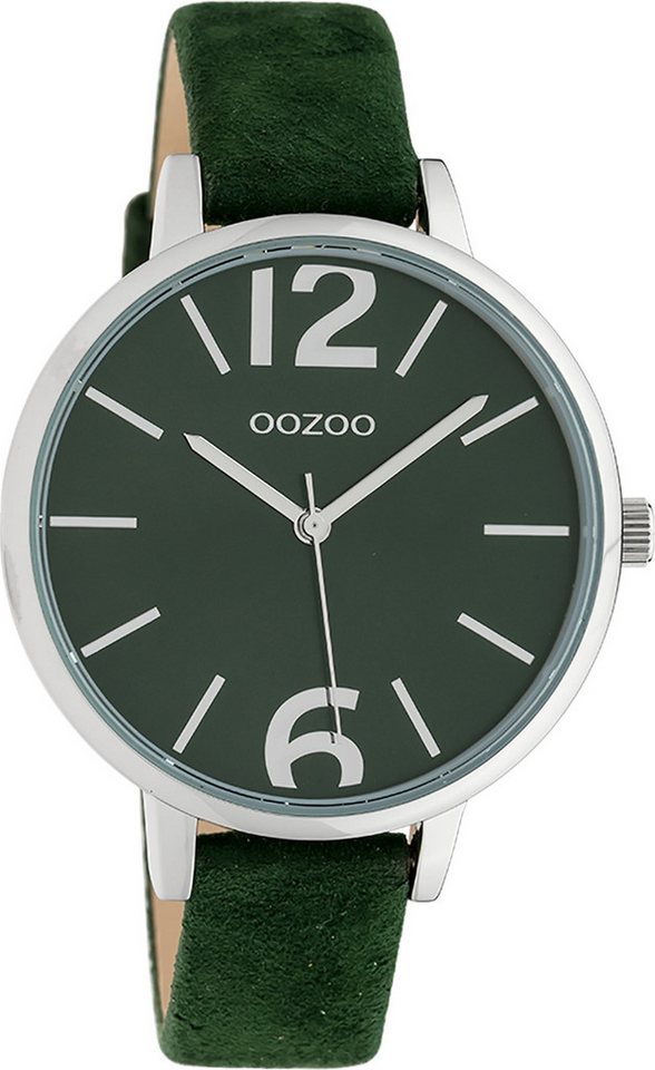 OOZOO Quarzuhr Oozoo Damen Armbanduhr Timepieces Analog, Damenuhr rund, groß (ca. 42mm), Lederarmband grün, Fashion von OOZOO