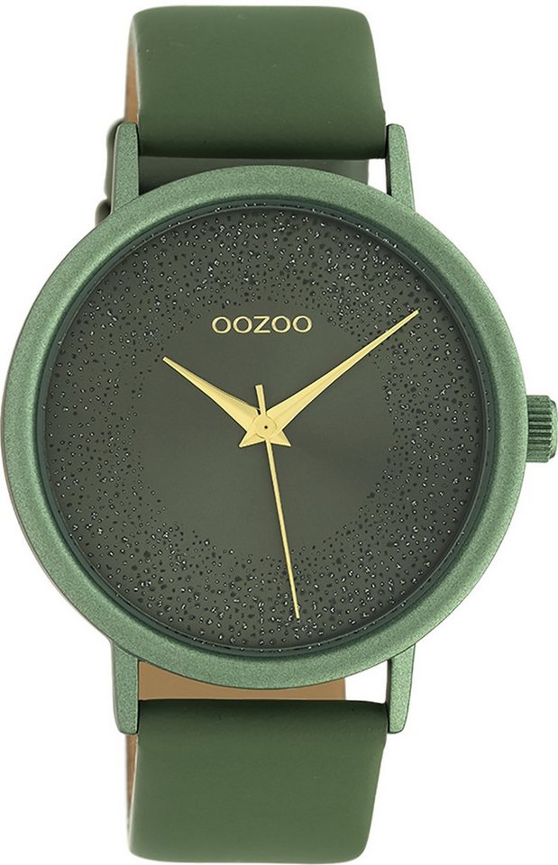 OOZOO Quarzuhr Oozoo Damen Armbanduhr Timepieces Analog, Damenuhr rund, groß (ca. 42mm), Lederarmband grün, Fashion von OOZOO