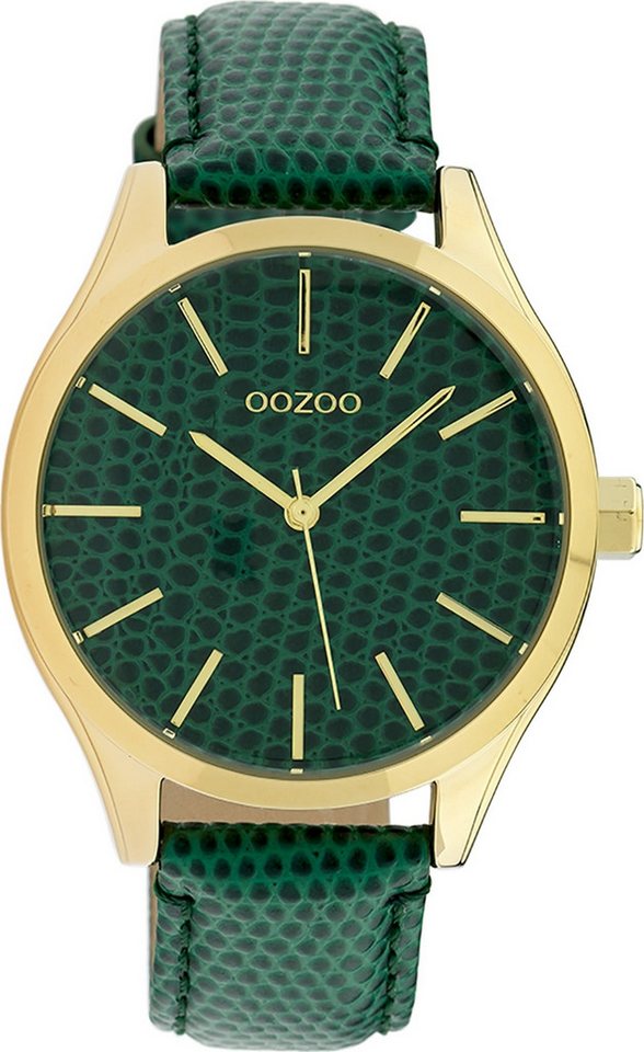 OOZOO Quarzuhr Oozoo Damen Armbanduhr Timepieces Analog, Damenuhr rund, groß (ca. 42mm), Lederarmband grün, dunkelgrün, Fashion von OOZOO