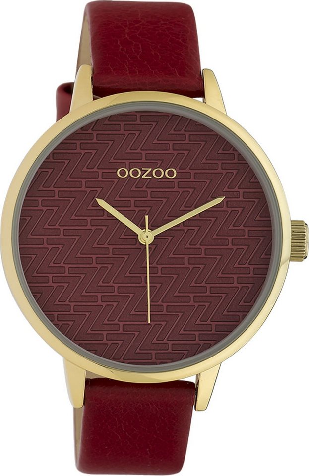 OOZOO Quarzuhr Oozoo Damen Armbanduhr Timepieces Analog, Damenuhr rund, groß (ca. 42mm), Lederarmband rot, Fashion von OOZOO