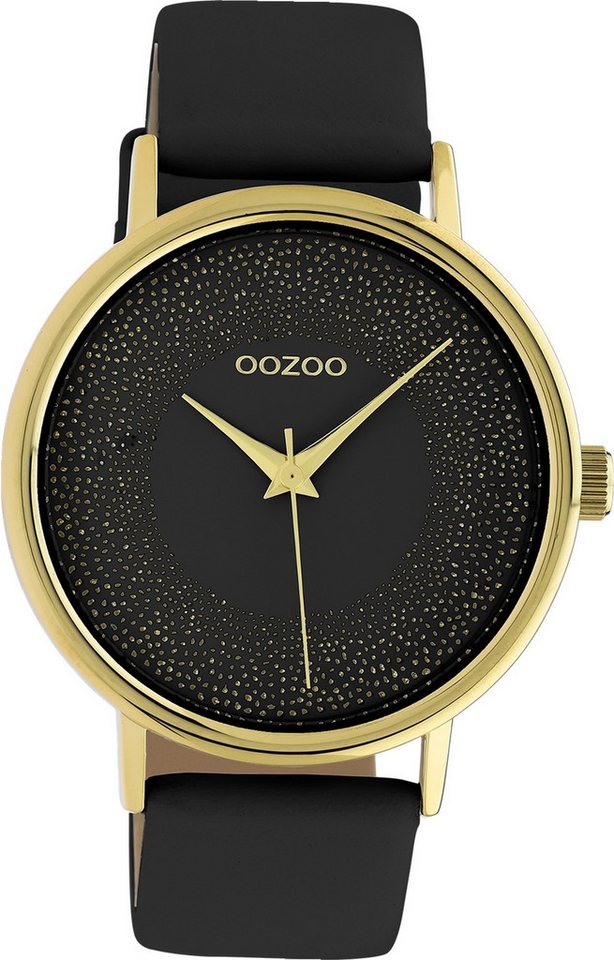 OOZOO Quarzuhr Oozoo Damen Armbanduhr Timepieces Analog, Damenuhr rund, groß (ca. 42mm), Lederarmband schwarz, Fashion von OOZOO