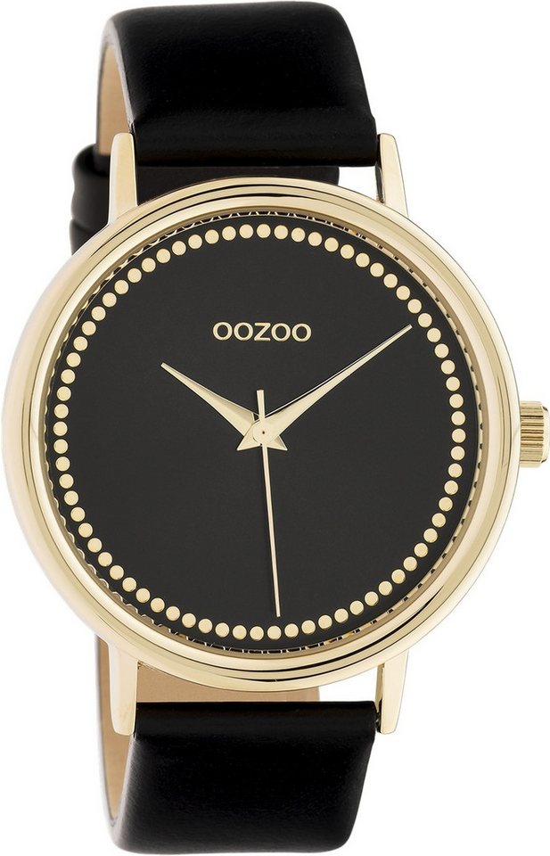 OOZOO Quarzuhr Oozoo Damen Armbanduhr Timepieces Analog, Damenuhr rund, groß (ca. 42mm), Lederarmband schwarz, Fashion von OOZOO