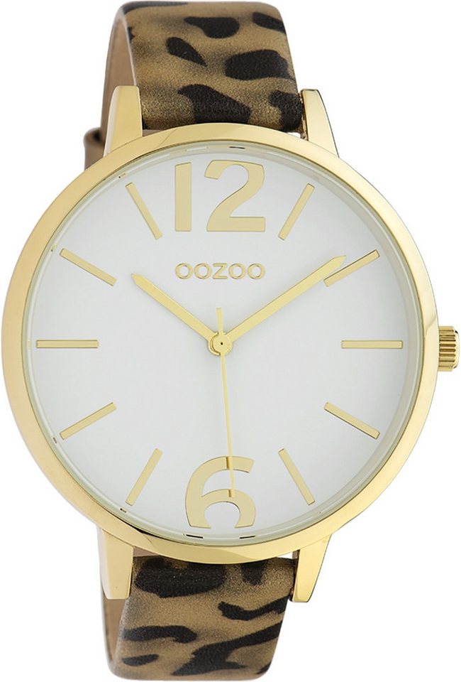 OOZOO Quarzuhr Oozoo Damen Armbanduhr Timepieces Analog, Damenuhr rund, groß (ca. 43mm), Lederarmband braun, schwarz, Fashion von OOZOO