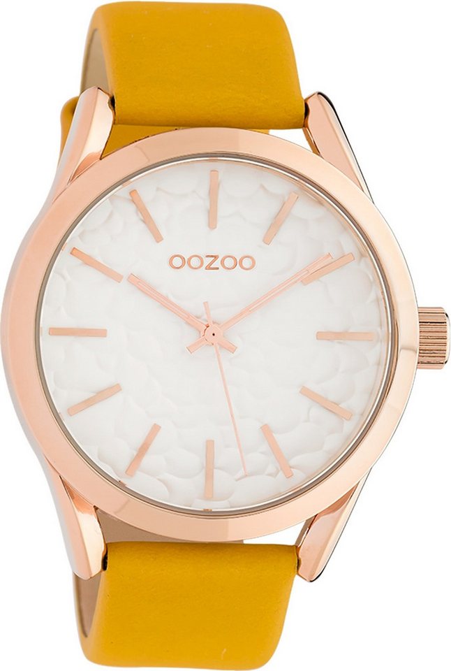 OOZOO Quarzuhr Oozoo Damen Armbanduhr Timepieces Analog, Damenuhr rund, groß (ca. 43mm), Lederarmband gelb, Fashion von OOZOO