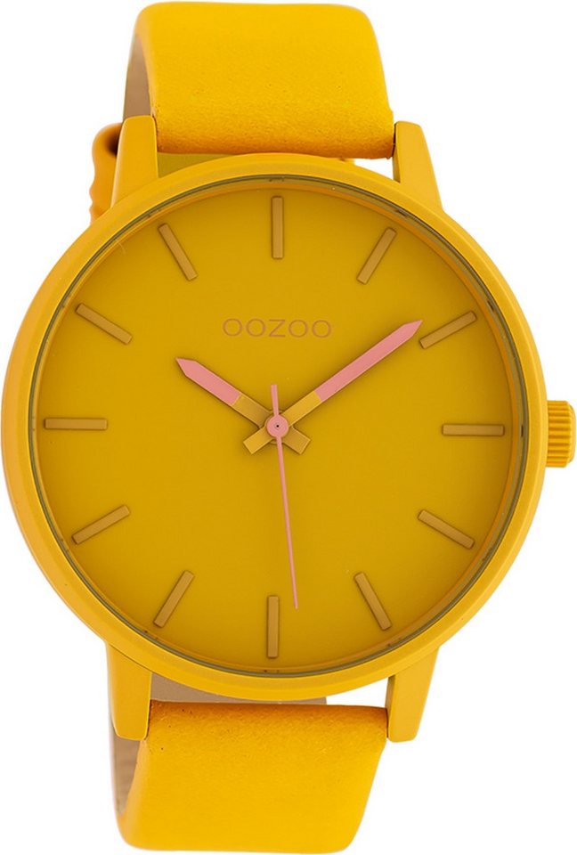 OOZOO Quarzuhr Oozoo Damen Armbanduhr Timepieces Analog, Damenuhr rund, groß (ca. 45mm), Lederarmband gelb, Fashion von OOZOO