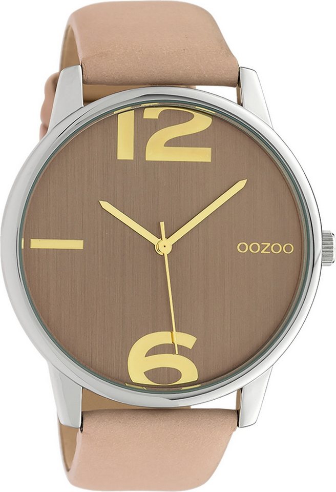 OOZOO Quarzuhr Oozoo Damen Armbanduhr Timepieces Analog, Damenuhr rund, groß (ca. 45mm), Lederarmband hellrosa, Fashion von OOZOO