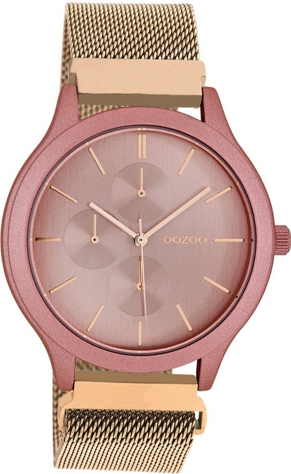 OOZOO Quarzuhr Oozoo Damen Armbanduhr Timepieces Analog, Damenuhr rund, groß (ca. 45mm) Metallarmband rosegold von OOZOO