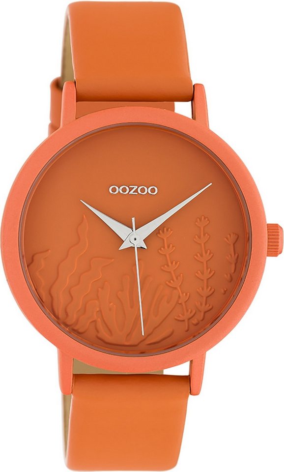 OOZOO Quarzuhr Oozoo Damen Armbanduhr Timepieces Analog, Damenuhr rund, mittel (ca. 36mm), Lederarmband orange, Fashion von OOZOO