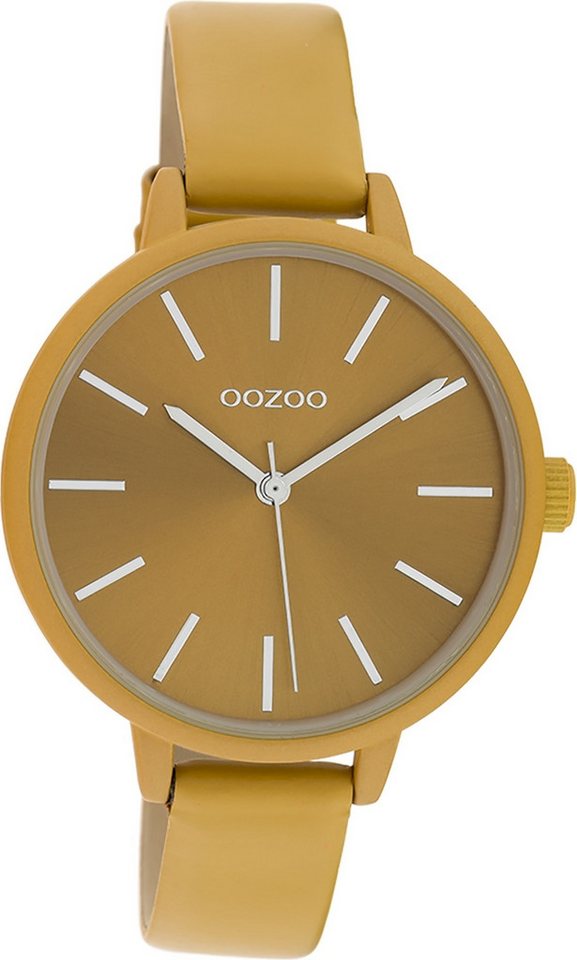 OOZOO Quarzuhr Oozoo Damen Armbanduhr Timepieces Analog, Damenuhr rund, mittel (ca. 36mm), Lederarmband senfgelb, Fashion von OOZOO